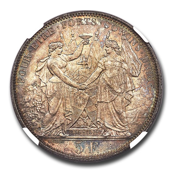 1876 Switzerland Silver 5 Francs Shooting Thaler MS-66 NGC 1876 Switzerland Silver 5 Francs Shooting Thaler MS-66 NGC
